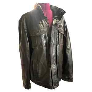 New Levi Dark Brown Faux Leather Sherpa‎ Lined Trucker Jacket XL